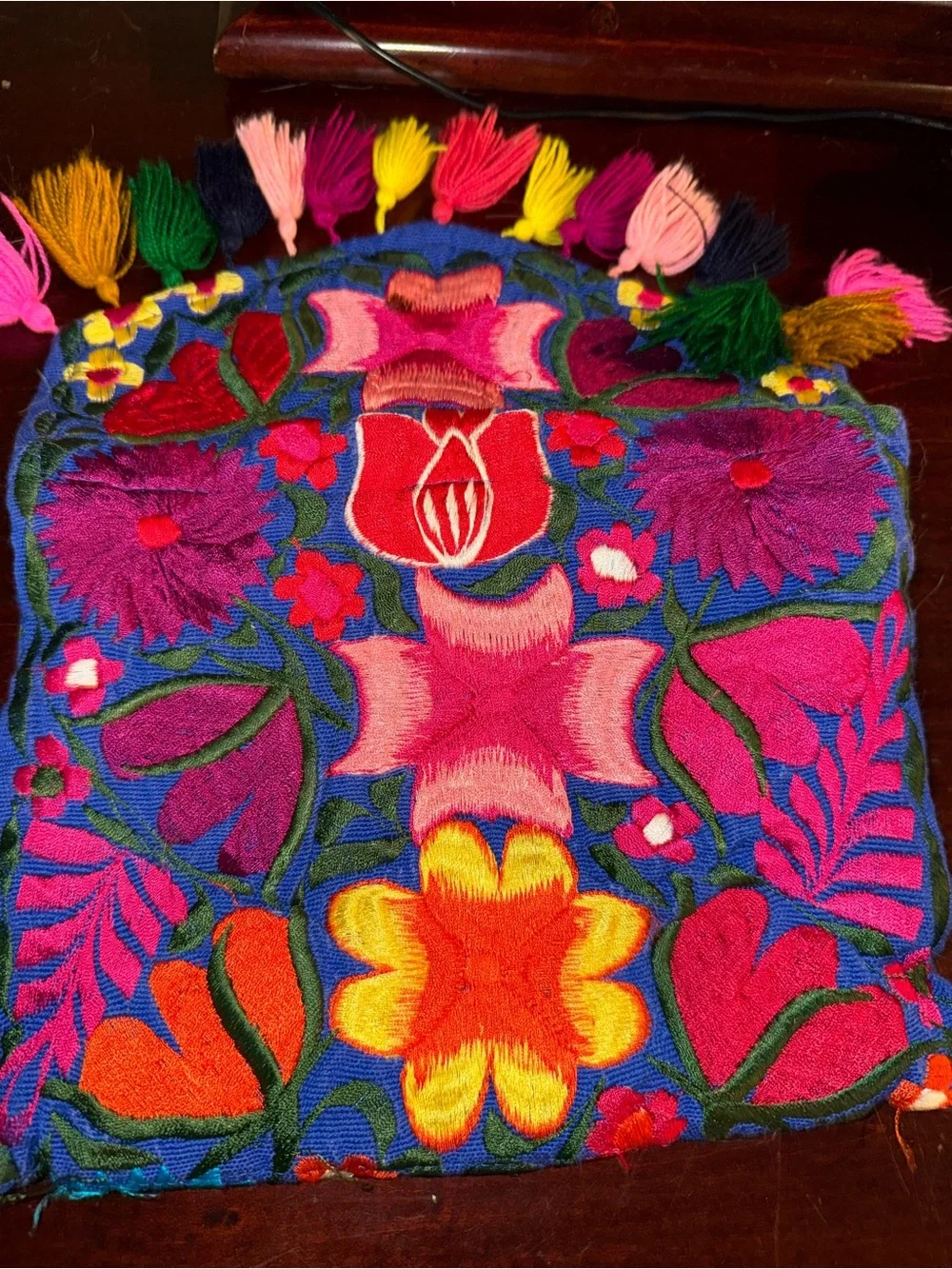 Hand-Embroidered Multicolor Floral Clutch - Boho Tassel Crossbody